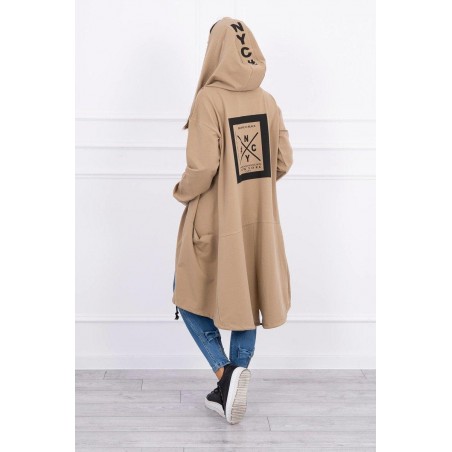 Kamelový dámsky kardigán s kapucňou 0044