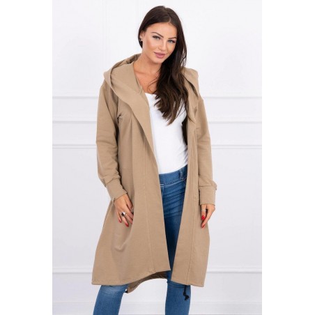Kamelový dámsky kardigán s kapucňou 0044