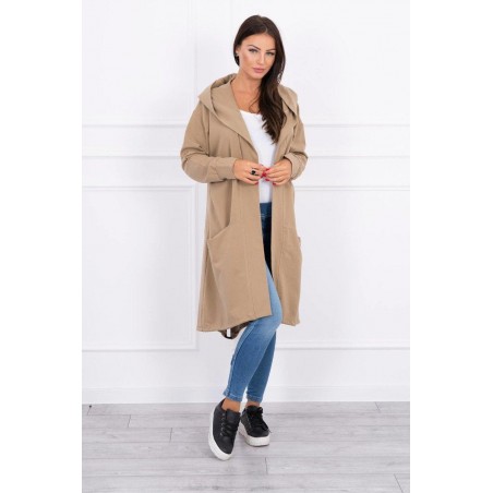 Kamelový dámsky kardigán s kapucňou 0044