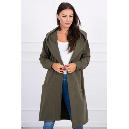 Kaki dámsky kardigán s kapucňou 0044