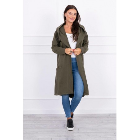 Kaki dámsky kardigán s kapucňou 0044
