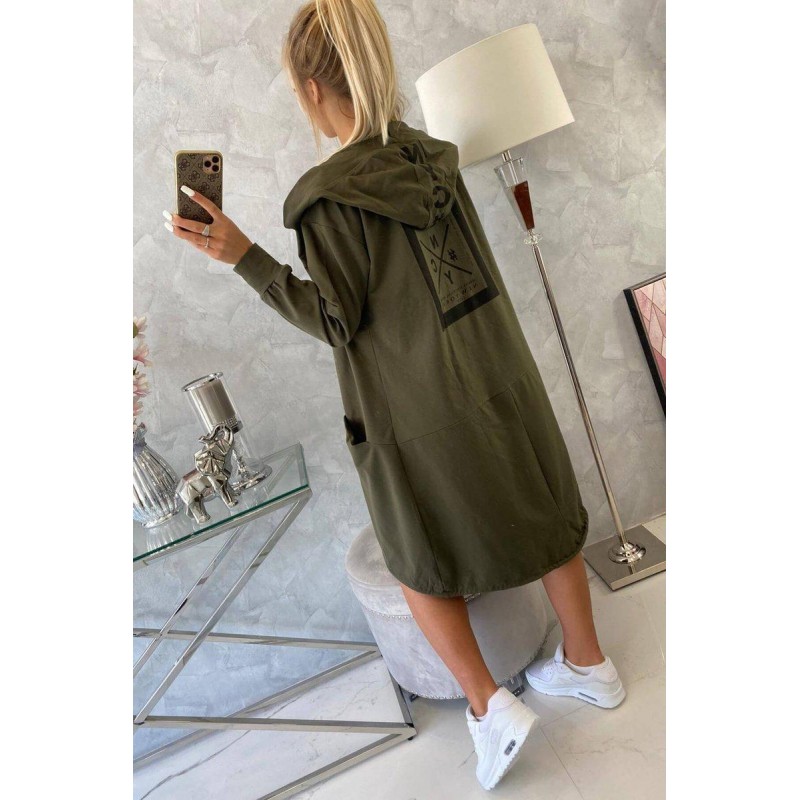 Kaki dámsky kardigán s kapucňou 0044