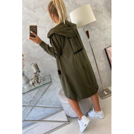 Kaki dámsky kardigán s kapucňou 0044