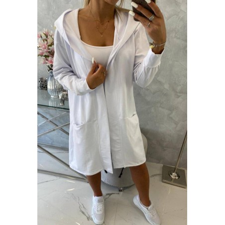 Biely dámsky kardigán s kapucňou 0044