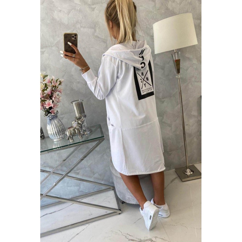 Biely dámsky kardigán s kapucňou 0044