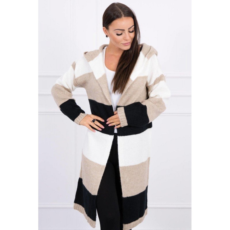 Pruhovaný dámsky kardigán 2019-25 - ecru-béžový-čierny