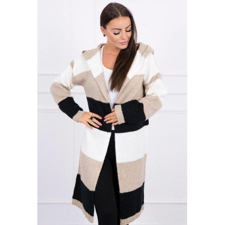 Pruhovaný dámsky kardigán 2019-25 - ecru-béžový-čierny