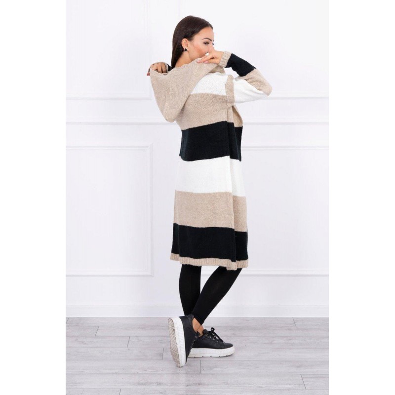 Pruhovaný dámsky kardigán 2019-25 - ecru-béžový-čierny