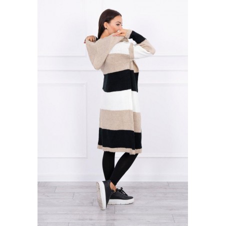 Pruhovaný dámsky kardigán 2019-25 - ecru-béžový-čierny