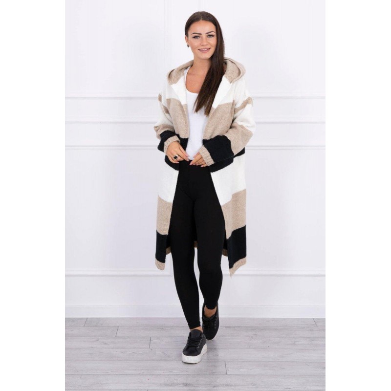 Pruhovaný dámsky kardigán 2019-25 - ecru-béžový-čierny