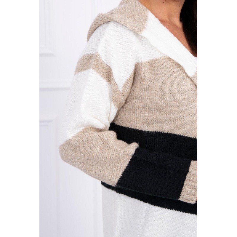Pruhovaný dámsky kardigán 2019-25 - ecru-béžový-čierny