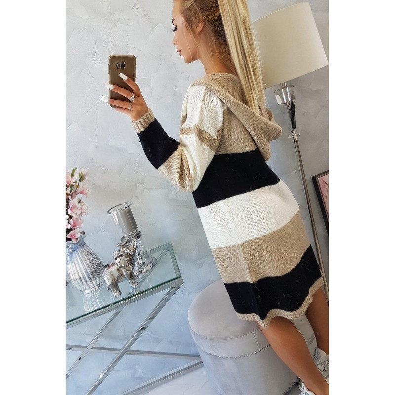 Pruhovaný dámsky kardigán 2019-25 - ecru-béžový-čierny