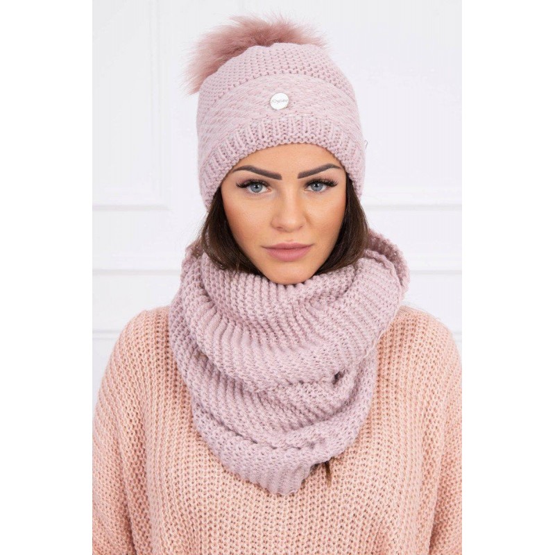 Damska čiapka a šál K126 - svetloružová