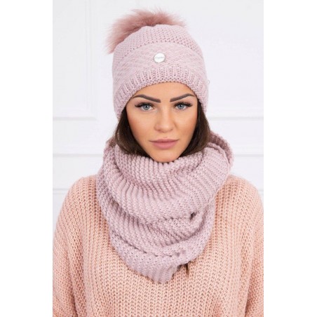 Damska čiapka a šál K126 - svetloružová
