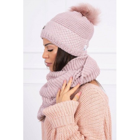 Damska čiapka a šál K126 - svetloružová