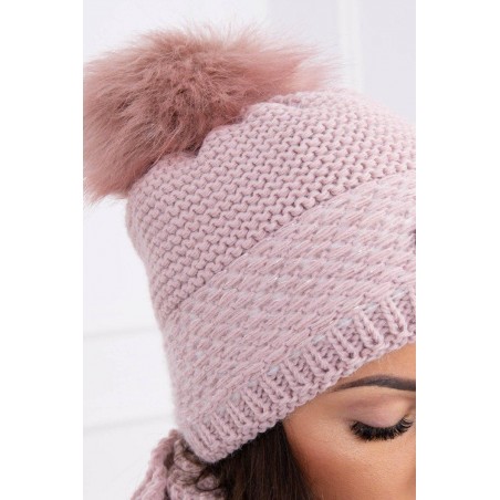 Damska čiapka a šál K126 - svetloružová