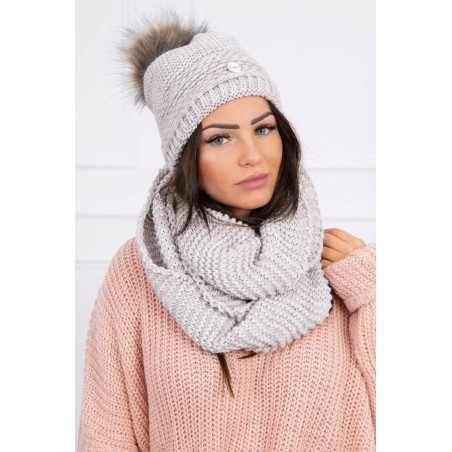 Damska čiapka a šál K126 - svetlobéžová