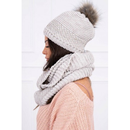 Damska čiapka a šál K126 - svetlobéžová