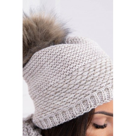 Damska čiapka a šál K126 - svetlobéžová