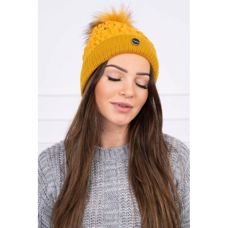 Horčicová dámska čiapka K160