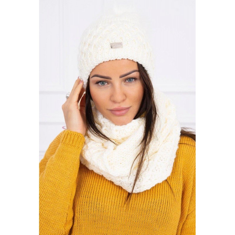 Dámska čiapka a šál K119 - ecru