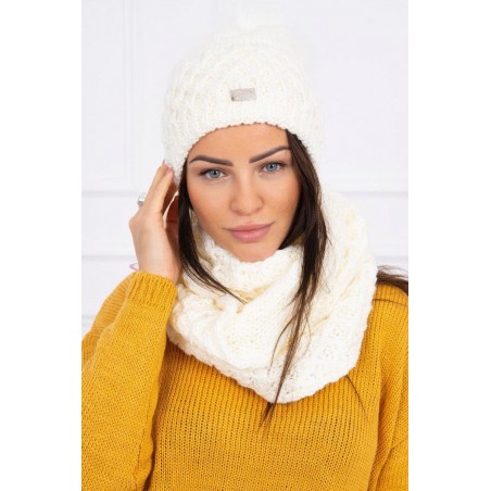 Dámska čiapka a šál K119 - ecru