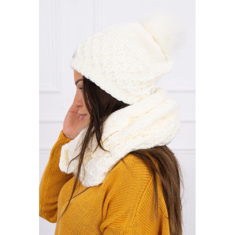 Dámska čiapka a šál K119 - ecru
