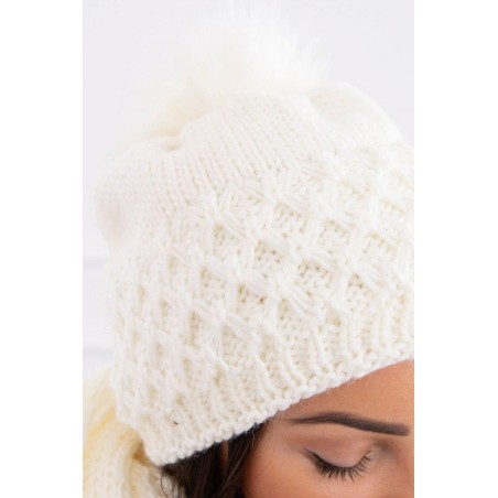 Dámska čiapka a šál K119 - ecru