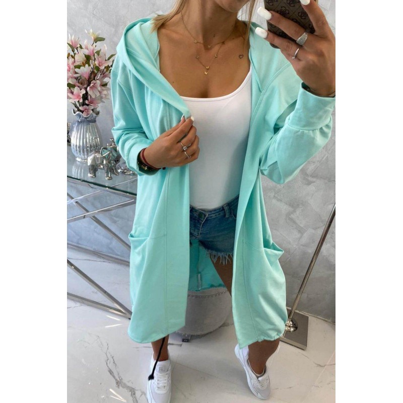 Mätový dámsky kardigán s kapucňou 0044