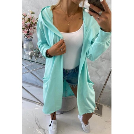 Mätový dámsky kardigán s kapucňou 0044