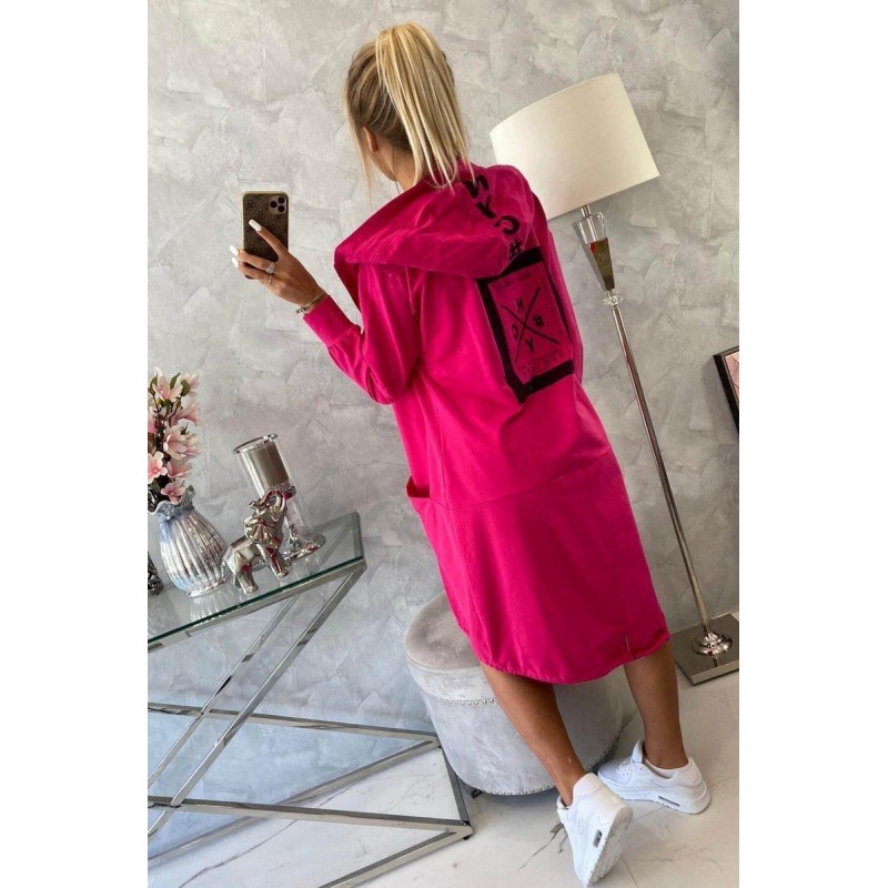 Fuchsiový dámsky kardigán s kapucňou 0044