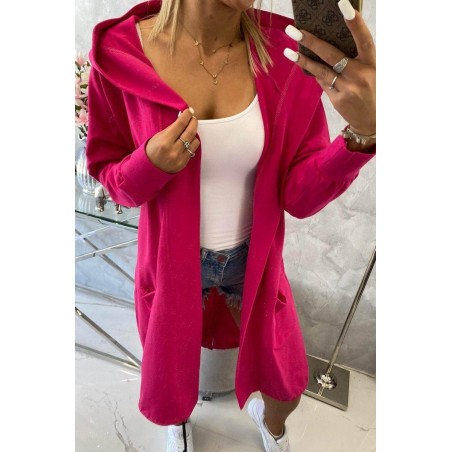 Fuchsiový dámsky kardigán s kapucňou 0044