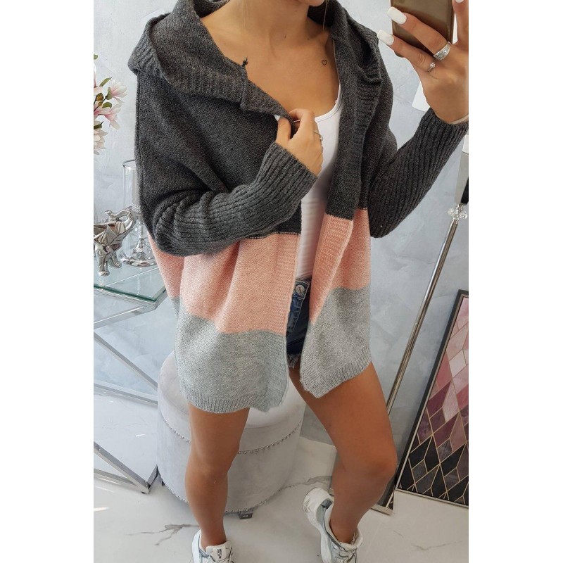 Dámsky kardigán 2019-15 - grafitový-sivý-ružový