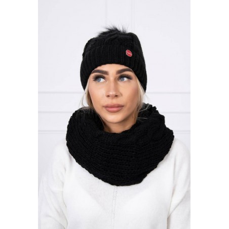 Čierna dámska čiapka a šál K133