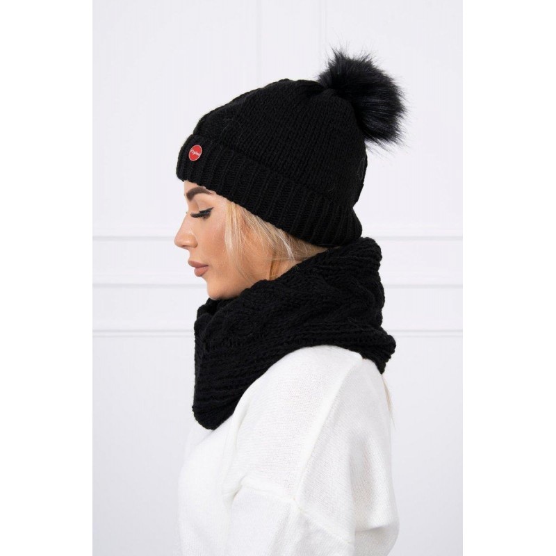 Čierna dámska čiapka a šál K133