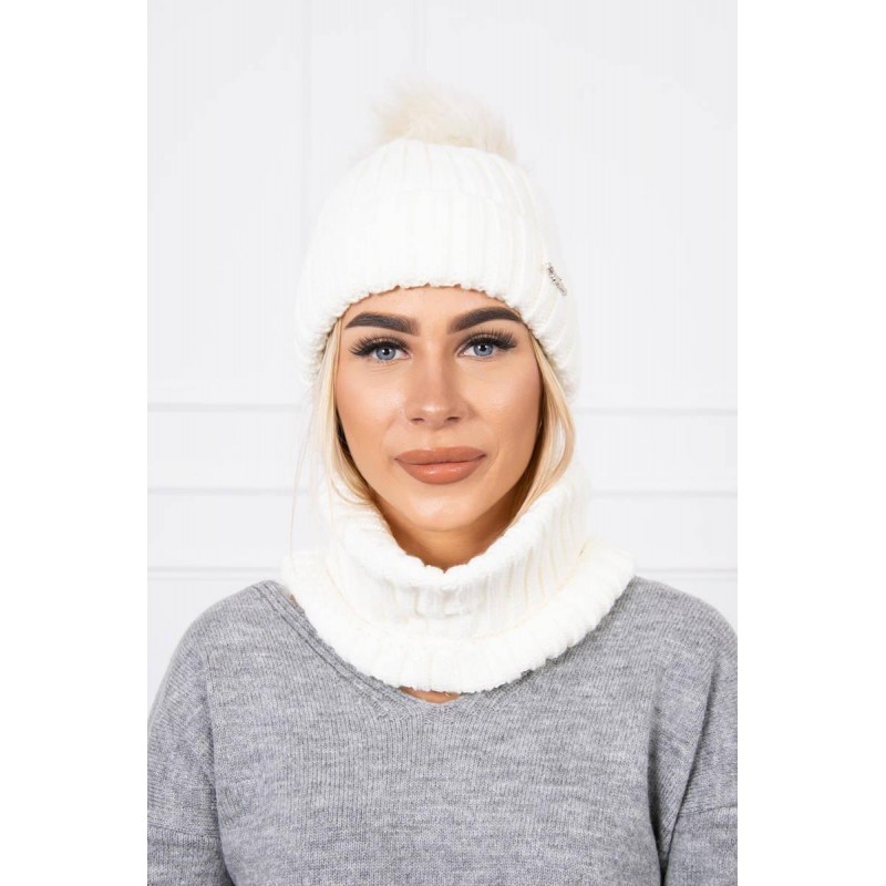 Dámska čiapka a šál K149 - ecru