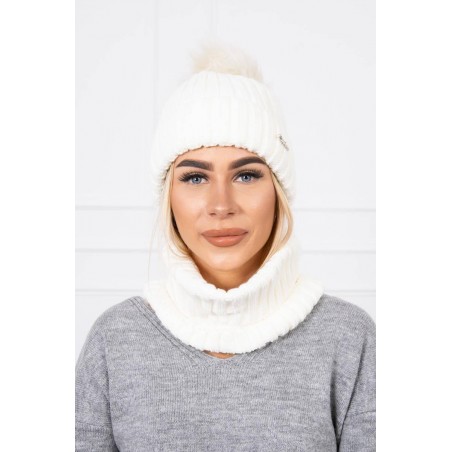 Dámska čiapka a šál K149 - ecru