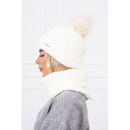 Dámska čiapka a šál K149 - ecru