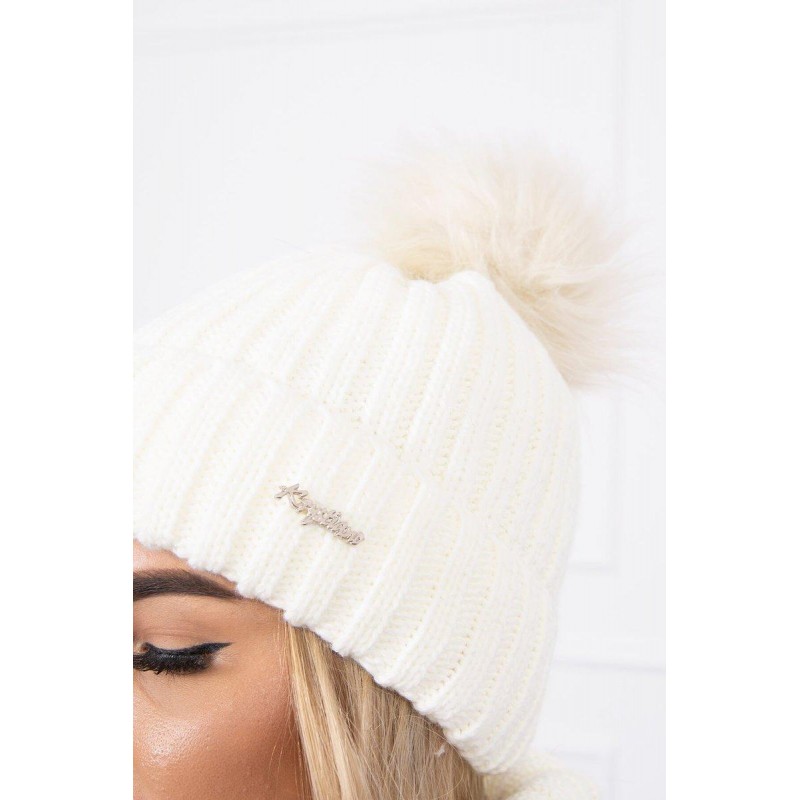 Dámska čiapka a šál K149 - ecru