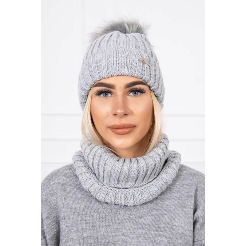Dámska čiapka a šál K149 - svetlosivá