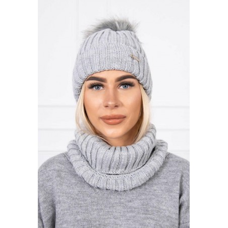 Dámska čiapka a šál K149 - svetlosivá