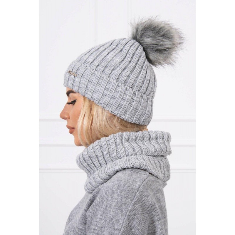 Dámska čiapka a šál K149 - svetlosivá