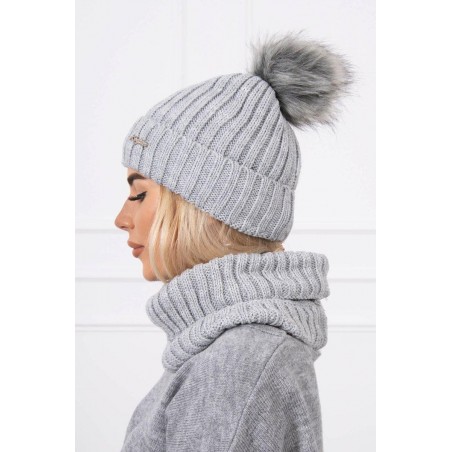 Dámska čiapka a šál K149 - svetlosivá