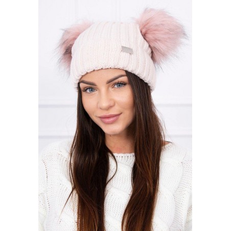 Dámska čiapka s dvomi brmbolcami 2 pompony - svetloružová