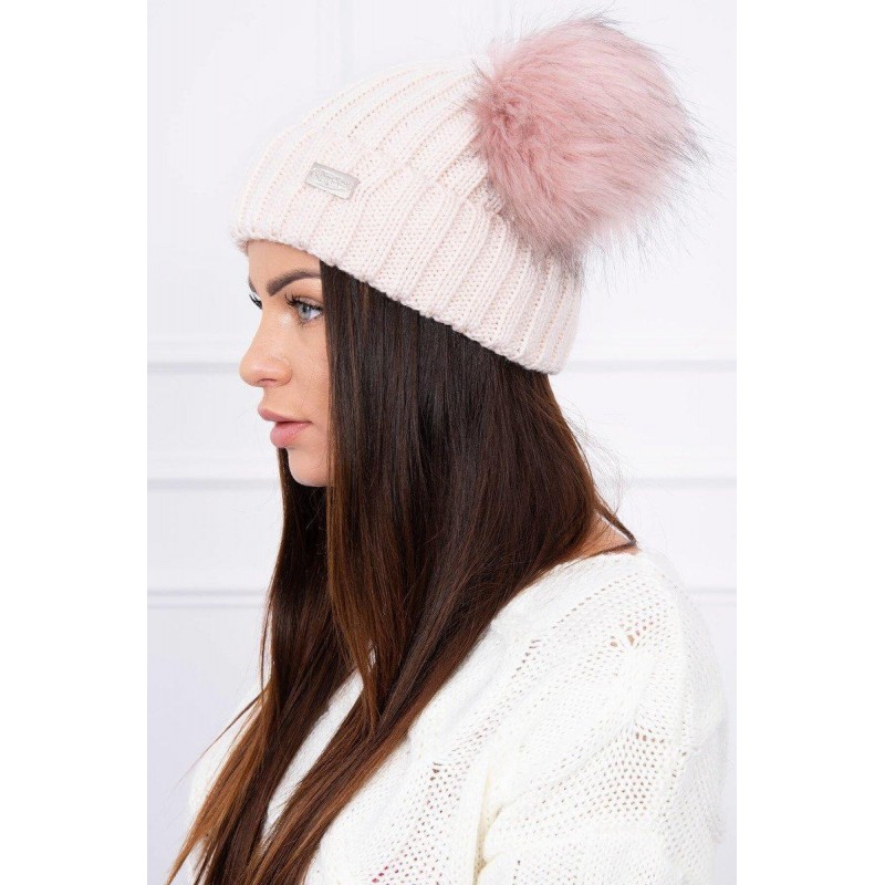 Dámska čiapka s dvomi brmbolcami 2 pompony - svetloružová