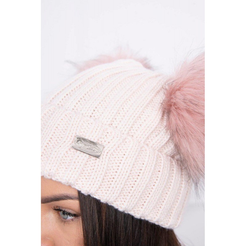 Dámska čiapka s dvomi brmbolcami 2 pompony - svetloružová