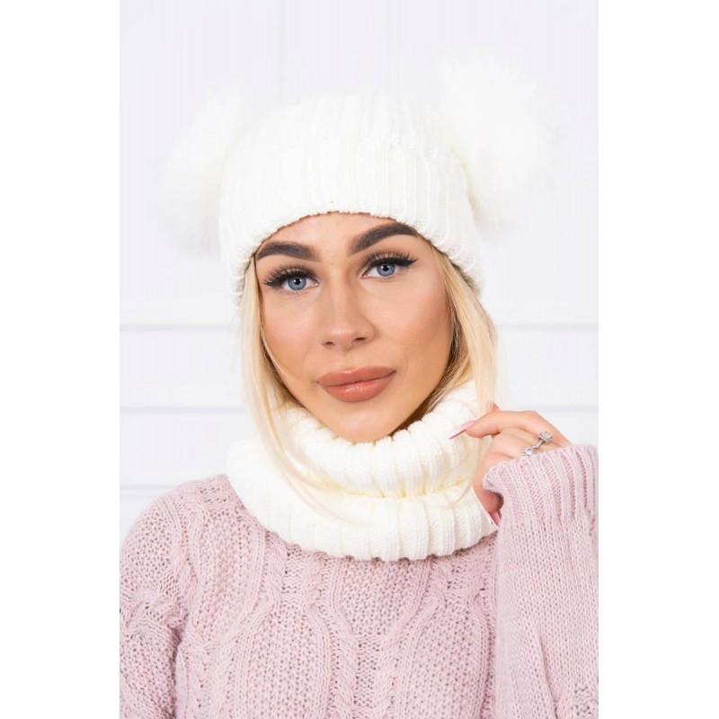 Súprava dámska čiapka a šál K120 - ecru