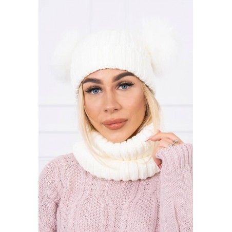 Súprava dámska čiapka a šál K120 - ecru