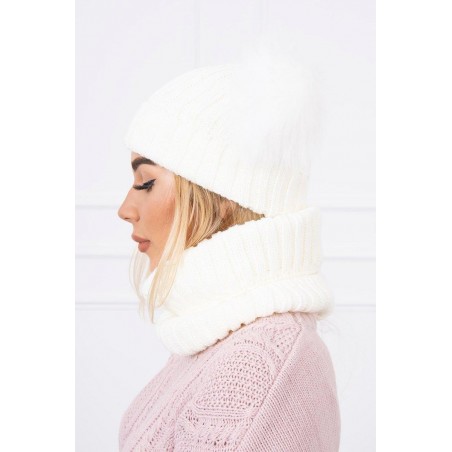Súprava dámska čiapka a šál K120 - ecru