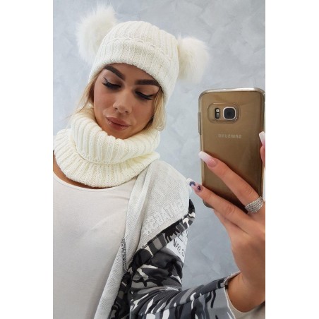 Súprava dámska čiapka a šál K120 - ecru